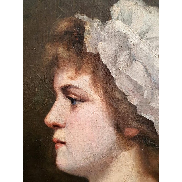 French School Artist, Portrait of a Young Woman in Profile, Oil on Canvas, 19th Century For Sale - Image 3 of 10