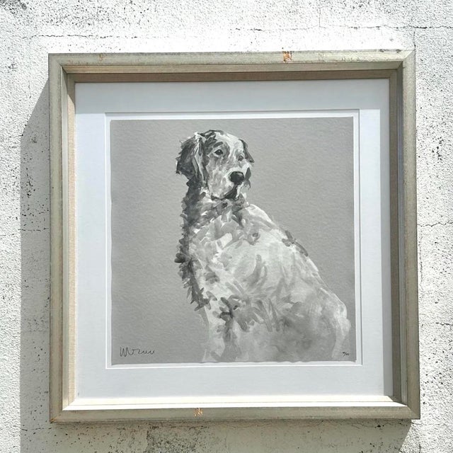 Late 20th Century Vintage Boho Original Abstract Watercolor of Dog on Paper For Sale - Image 5 of 5