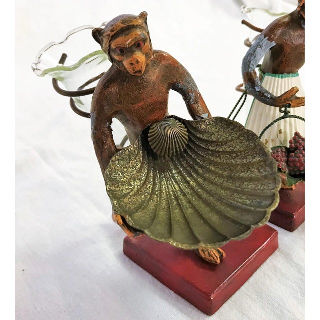 Vintage Petite Choses Cold Painted Monkey Vases- a Pair For Sale - Image 11 of 13