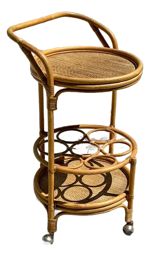 Vintage Coastal Woven Rattan Bar Cart