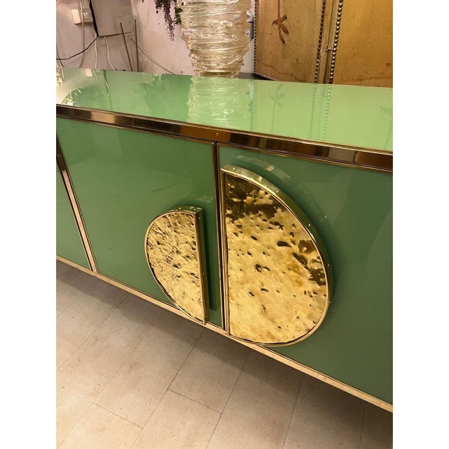 Not Yet Made - Made To Order Credenza With Green Glass and Brass Fittings and Handles For Sale - Image 5 of 10