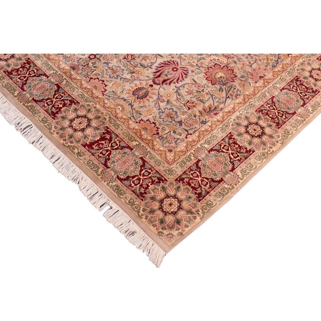 Shabby Chic 1990's Floral Pak-Persian Taupe/Red Wool Rug - 7'9'' X 10'7'' For Sale - Image 3 of 9