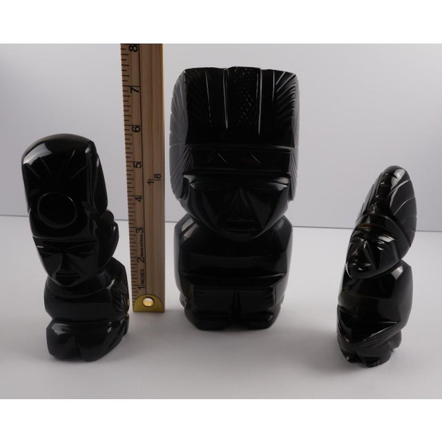 Gemstone Hand-Carved Black Obsidian Figural Sculptures – Set of 3, Modernist Decorative Objects For Sale - Image 7 of 10