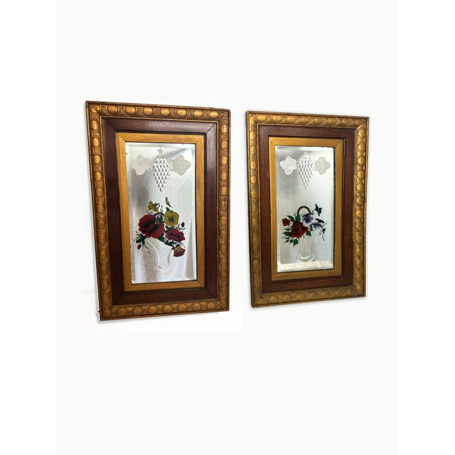 Antique Edwardian Venetian Carved Reverse Painted Floral Mirrors, 1980s, Set of 2 For Sale - Image 11 of 11