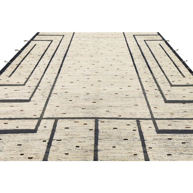 Black 11 X 14 Modern Moroccan Wool Rug With Minimalist Geometric Black Line Design For Sale - Image 8 of 11