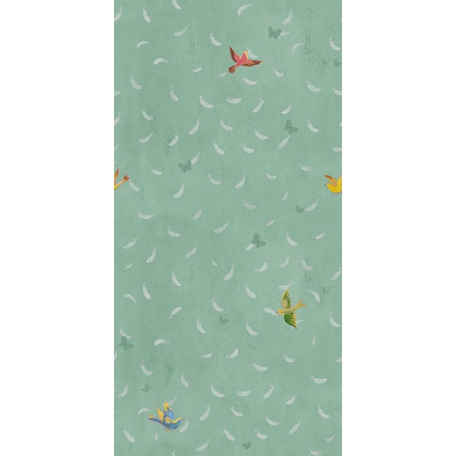Feathers (var. 1) Wallpaper by Paule Marrot in Green For Sale