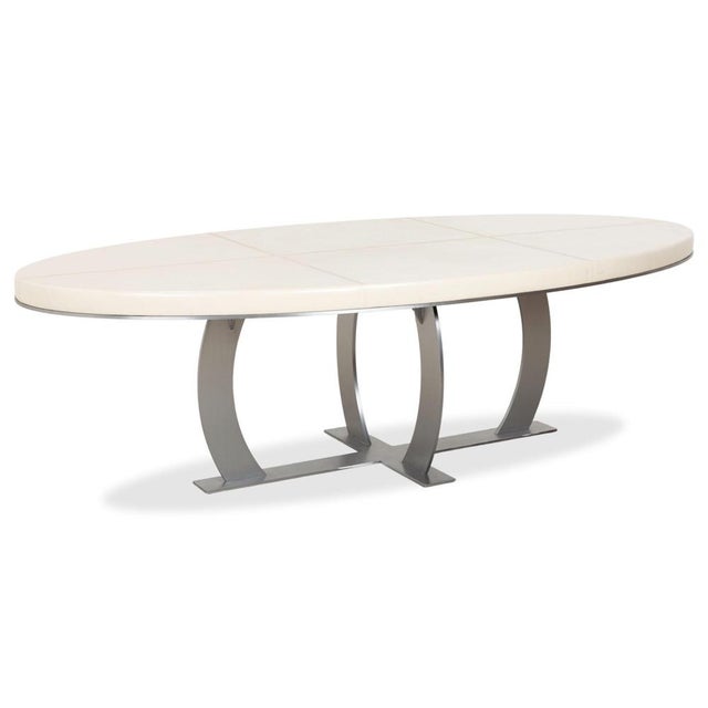 Dining Set with Leather Chairs and Oval Dining Table by Baxter Gilbert, Set of 8 For Sale - Image 4 of 18