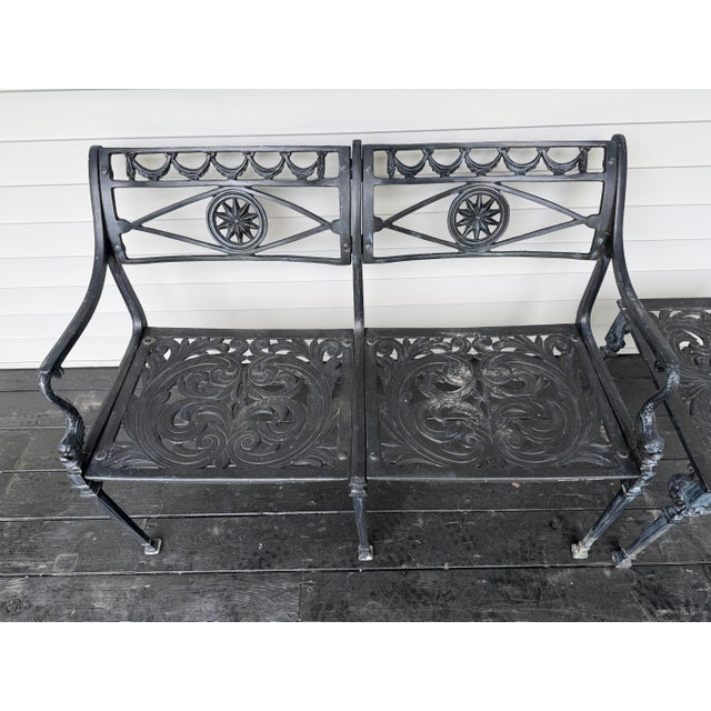 Vintage Star and Dolphin Double Settee Arm Chair Table With Filigree a Set of 3 For Sale - Image 4 of 12