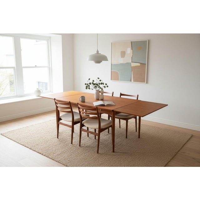 Teak dining table designed by Brdr. Furbo Spottrup in Denmark. The dining table has sturdy extendable leaves that are...