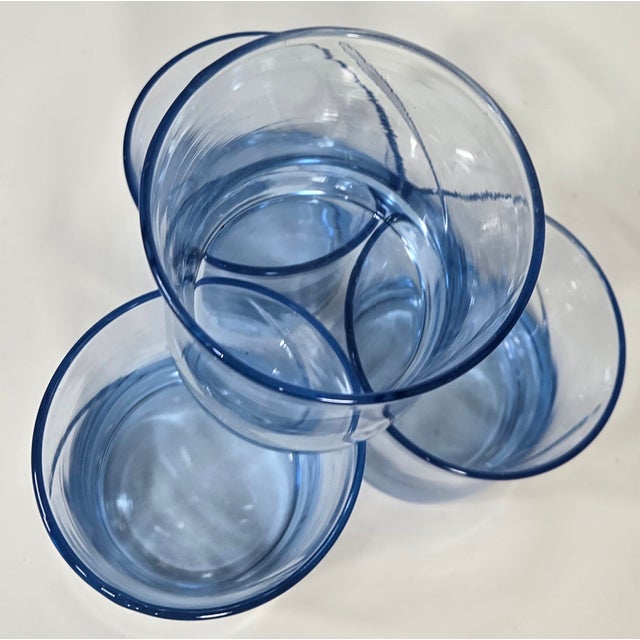 1990s Twirling Blue Vintage Double Old Fashioned Glasses- Set of Four For Sale - Image 6 of 11