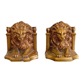 1920s Jennings Brothers Bronze Lions Head Bookends - a Pair For Sale