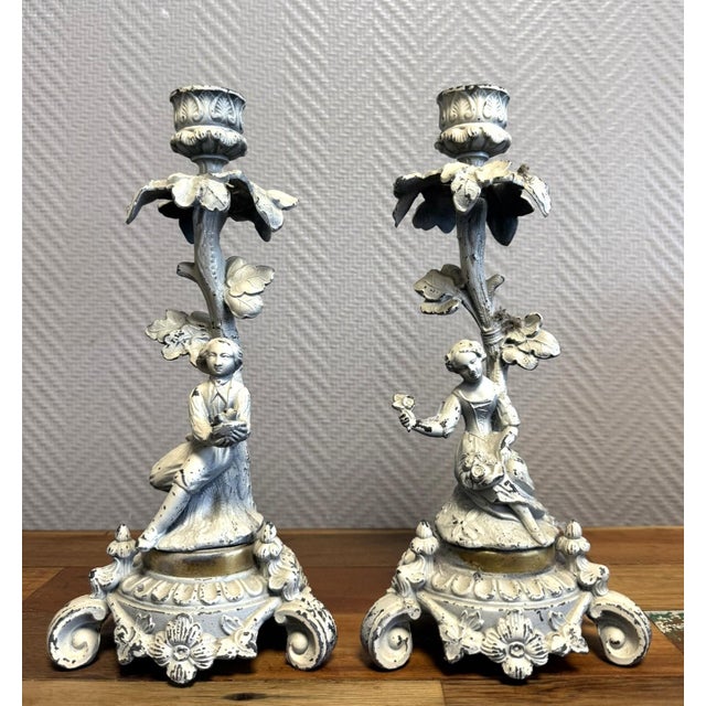 Metal Lacquered Bronze Candlesticks, 19th Century, Set of 2 For Sale - Image 7 of 7