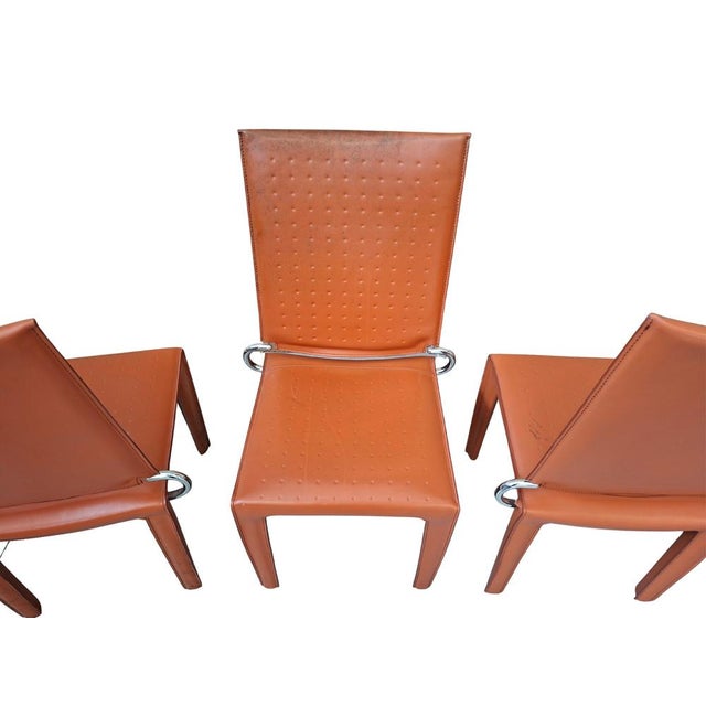 1980s Vintage Chairs in Orange Leather and Iron, 1980, Set of 4 For Sale - Image 5 of 11