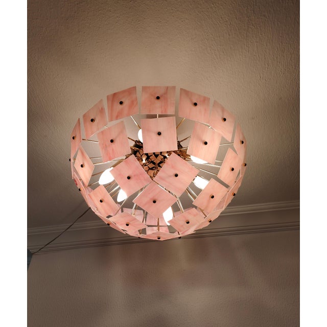 Glass Pink Vitrail Glass Sputnik Flush Mount Chandelier Mid-Century Inspired Art Lighting For Sale - Image 7 of 11