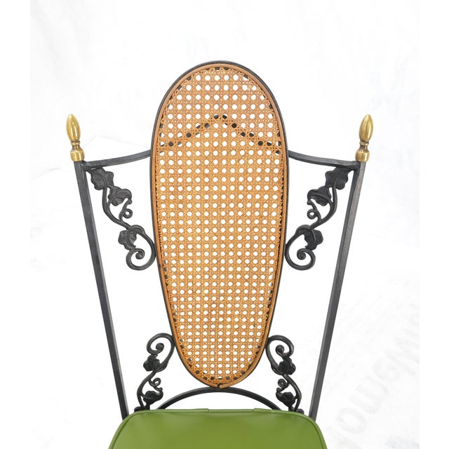 Sand Mid 20th Century Resin Cast Abalone Shell Round Top Outdoor Table 4 Cane Back Chairs Iron Set For Sale - Image 8 of 16