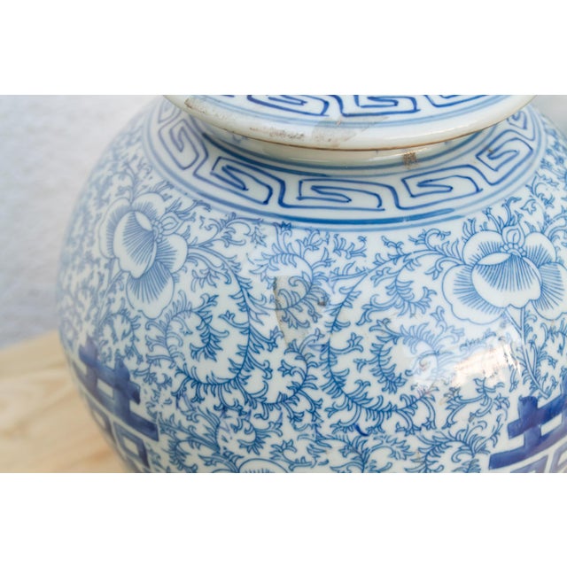 Pair of Blue & White Double Happiness Jars For Sale In Los Angeles - Image 6 of 14