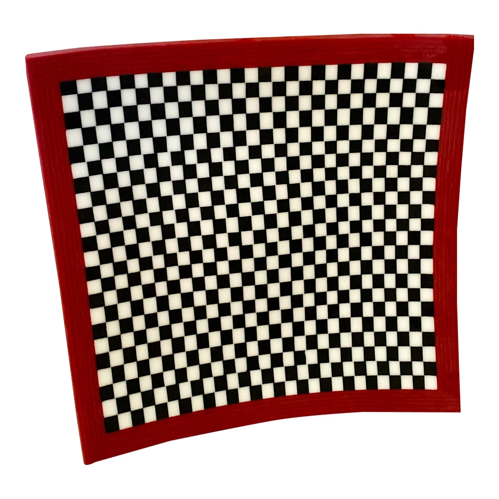 Postmodern Memphis Style Fused Art Glass Checkered Platter - Signed Rw ...