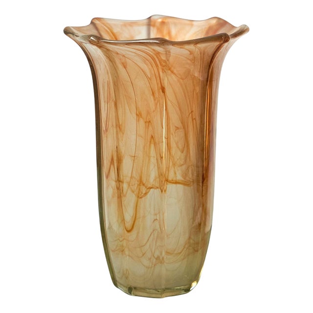 Mid-Century Wavy Orange Art Glass Vase, 1970s For Sale