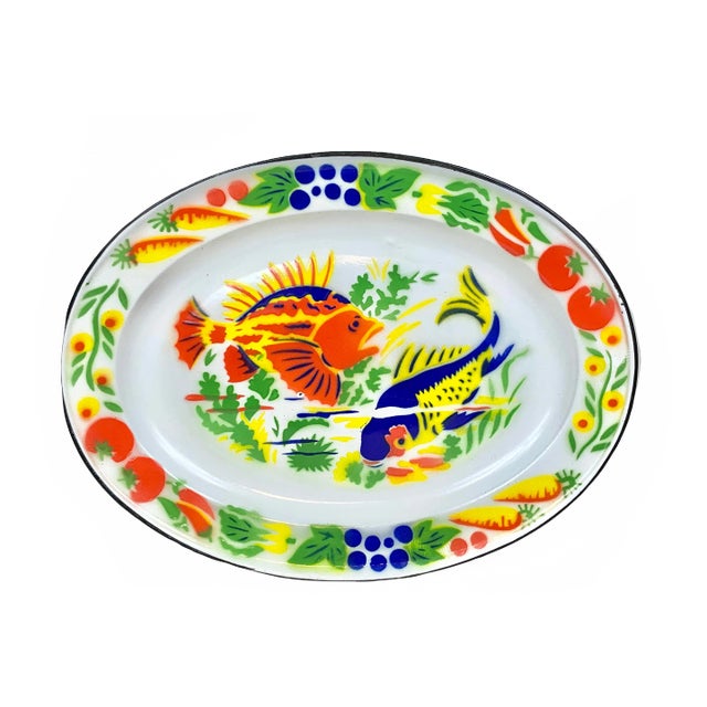 Vintage Enameled Metal Platter Chairish