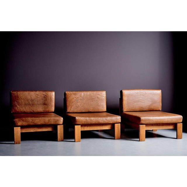 Brutalist Modular Lounge Chairs in Oak and Leather, Germany, 1970s, Set of 3 For Sale - Image 3 of 10