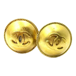 Chanel Vintage Gold Plated CC Medallion Round Clip on Earrings - 2 Pieces