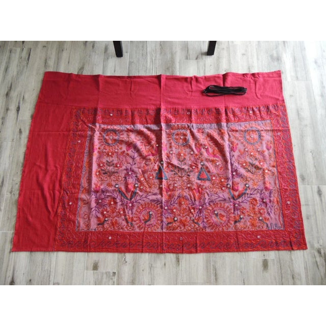 Indian Suzani Style Embroidered Panel with Small Mirror Sequin Details (Originally woven as a skirt) Blend of linen and...