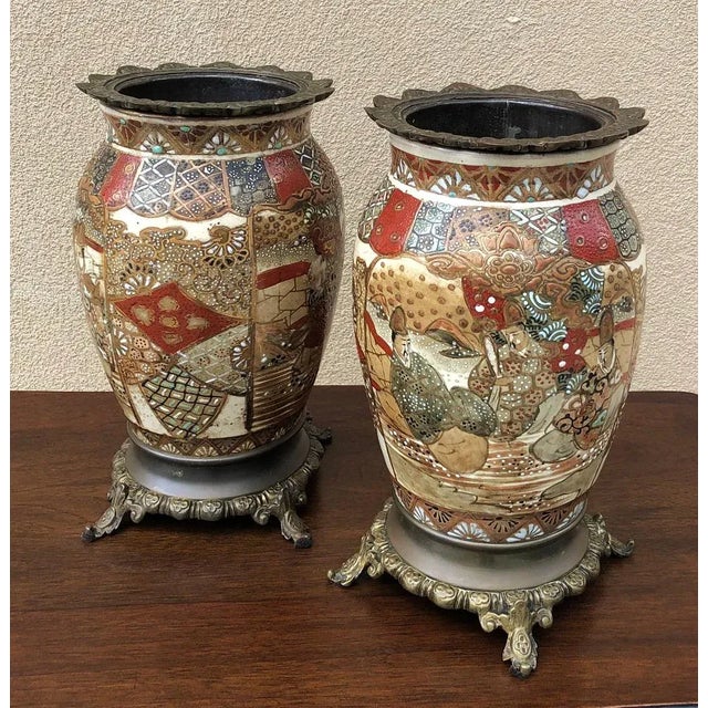 19th Century Oriental Satsuma Vases Ca. 1880 - a Pair For Sale - Image 4 of 13