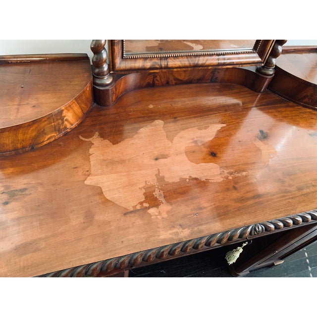 Brown Antique Burr Walnut English Regency Pedestal Dressing Table For Sale - Image 8 of 9