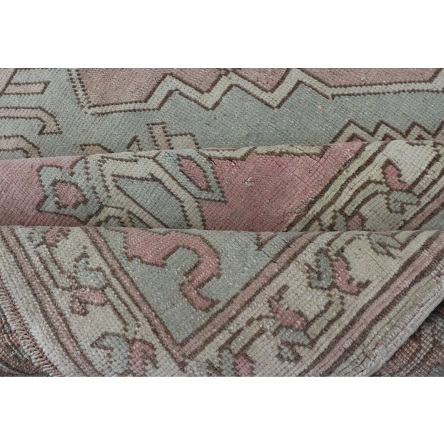 Turkish Oushak Rug in Soft Rose and Sage Green With Geometric 6'6 X 9'9 For Sale - Image 16 of 16