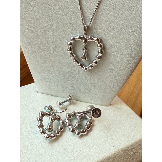 Silver B David Aurora Borealis Rhinestone Earrings Necklace Heart Set Marked Sterling - 3 Pieces For Sale - Image 8 of 11