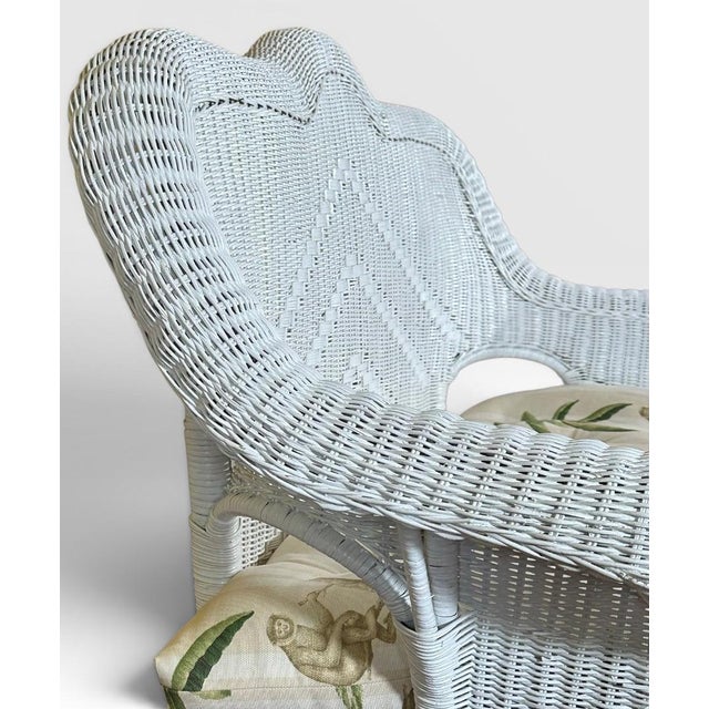 Vintage Palm Beach Regency White Wicker Camelback Settee Loveseat For Sale - Image 11 of 18