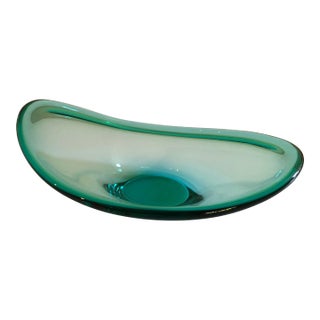 Vintage Per Lutken Holmegaard Turquoise Glass Atomic Mid-Century Danish Bowl Dish For Sale