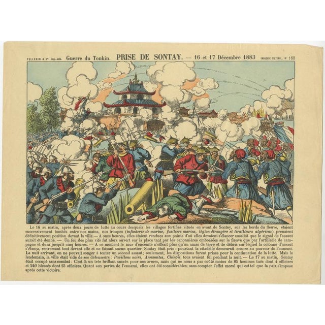 Prise de Sontay, an Épinal Print of a French Tonkin War Battle, 1883 This vivid and dramatic French popular print depicts...