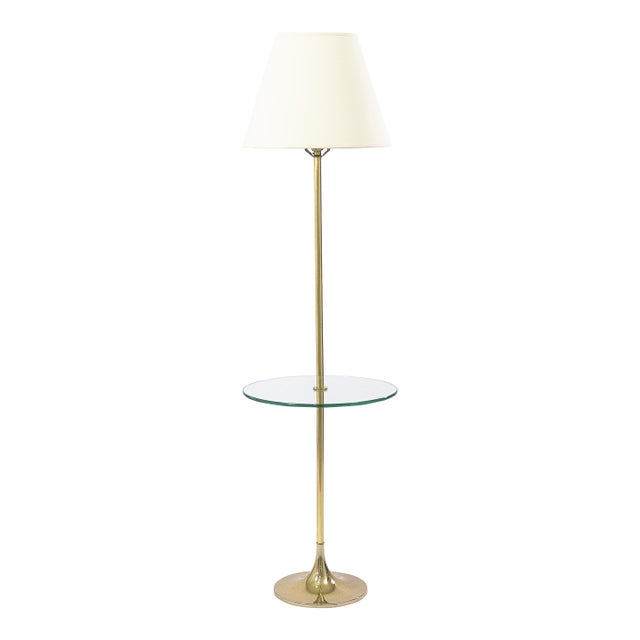 Vintage Laurel Lamp Company Brass and Round Glass Mid Century Modern Lamp Table For Sale
