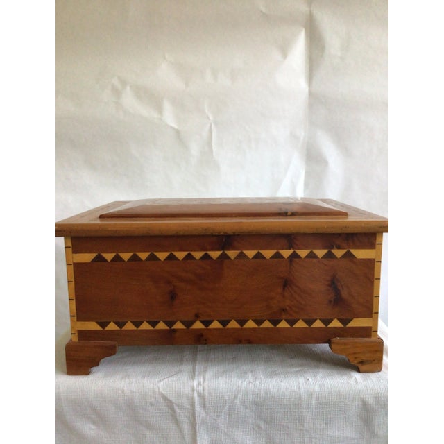 Brown 1940s Marquetry Box With Mirror Under Lid For Sale - Image 8 of 12