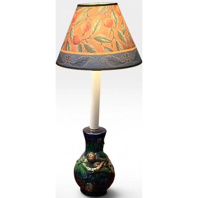 Majolica Vintage Majolica Style Glazed Ceramic Monkey Table Lamps - A Pair For Sale - Image 4 of 15