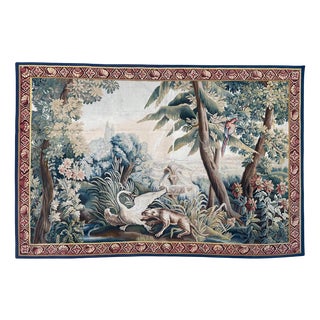 Large French Handwoven Tapestry with Swan from Aubusson, 1950s For Sale