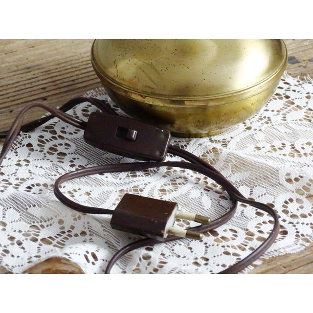 Metal 1950s Solid Brass Table Lamp Tulip Milky Glass Shade For Sale - Image 7 of 10