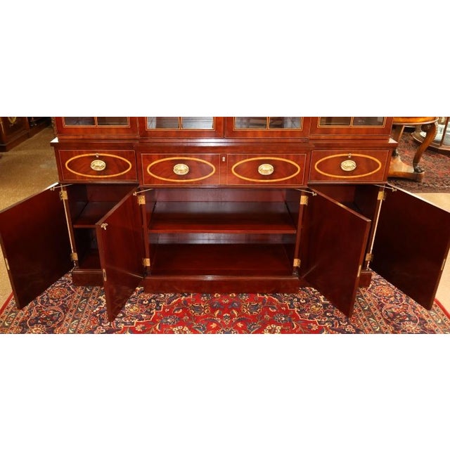 1990s Kindel Masterworks Winterthur Mahogany Inlaid Bookcase Cabinet Breakfront For Sale - Image 10 of 18