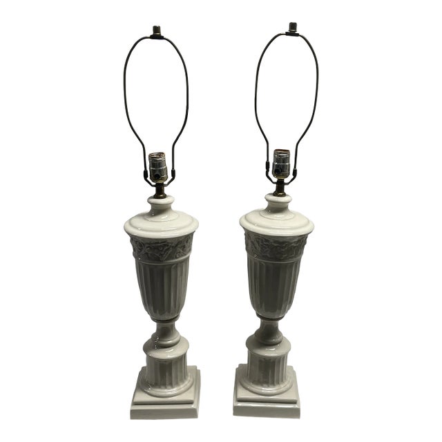 Vintage White Column Lamps From the Biltmore Hotel - A Pair For Sale