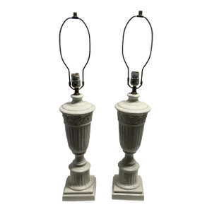 Vintage White Column Lamps From the Biltmore Hotel - A Pair
