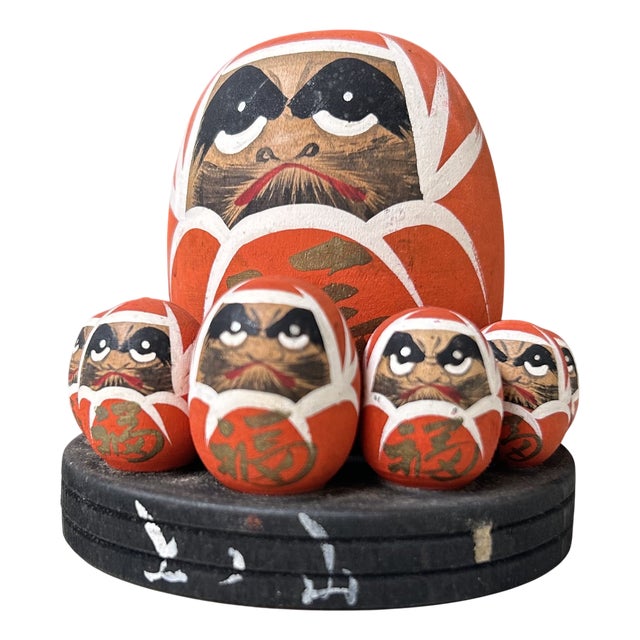 Vintage Wooden Daruma Set, 1970s, Set of 9 For Sale