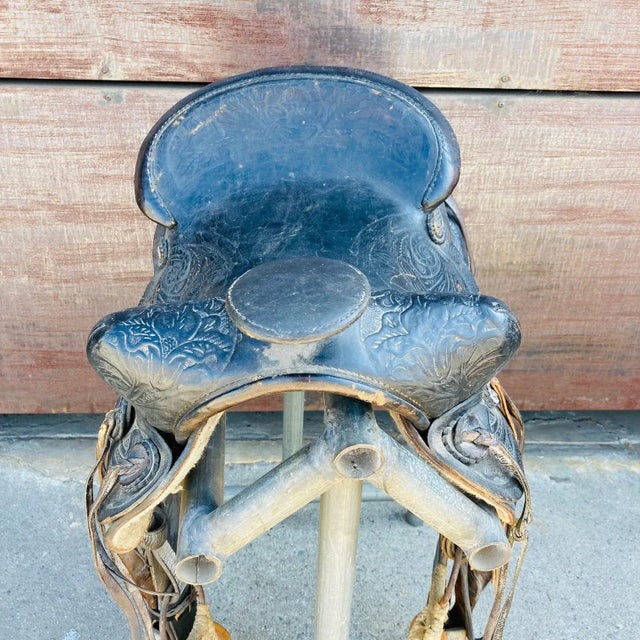 Vintage Mid 20th Century Decorative Leather Horse Saddle With Stand For Sale In Los Angeles - Image 6 of 13