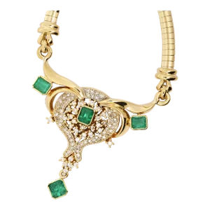 5 Carat Colombian Emerald and Diamond Necklace in 14K Yellow Gold
