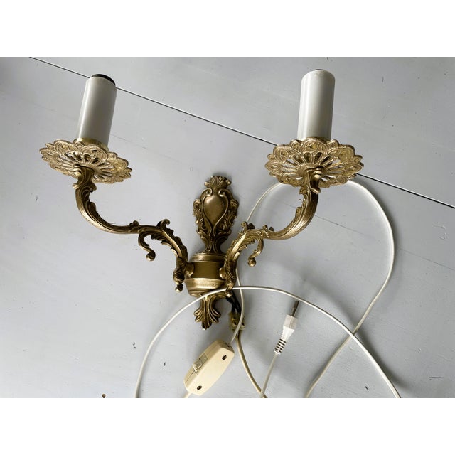 Metal Vintage Rococo Two-Arm Wall Lamp in Brass from Polam-Meos For Sale - Image 7 of 10