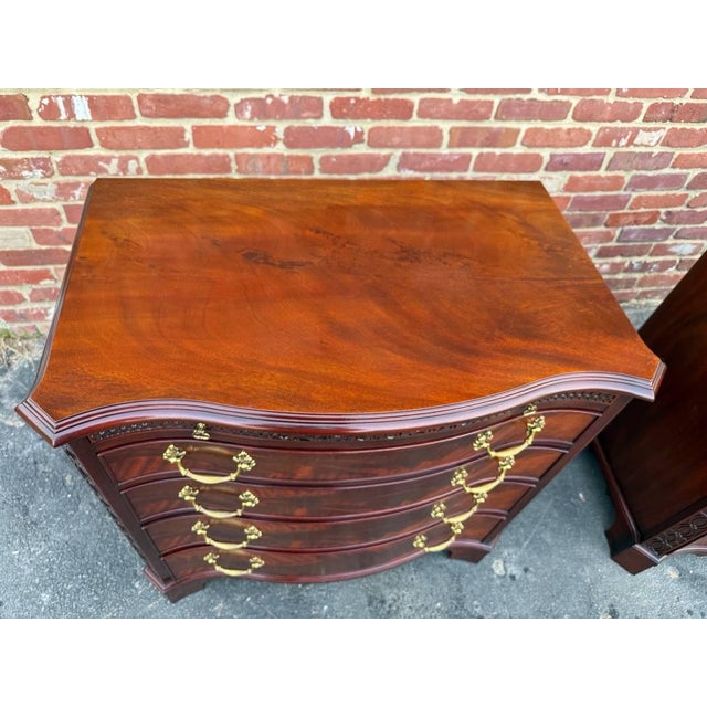 Wood Pair of Henkel Harris Chippendale Style Serpentine Top Bachelor Chest of Drawers For Sale - Image 7 of 15