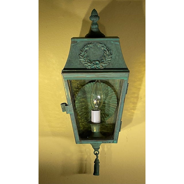 Single Vintage Neoclassical Solid Brass Wall Lantern For Sale - Image 12 of 12