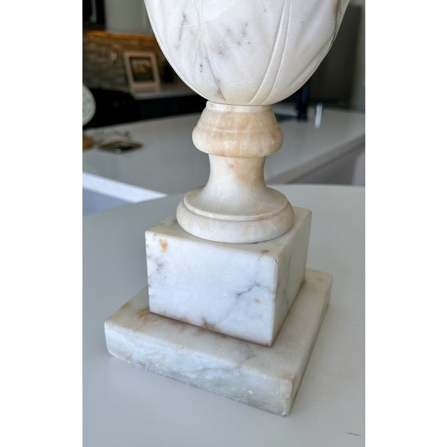 1950s Large Pair Italian Column Neoclassical Alabaster Table Lamps For Sale - Image 11 of 16
