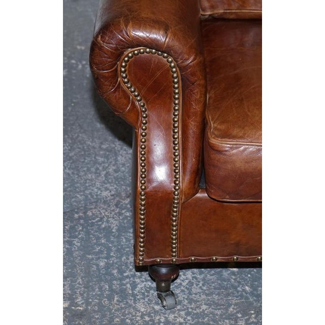 Balmoral Two Seater Brown Heritage Leather Sofa in the style of Halo and Timothy Oulton For Sale - Image 4 of 16