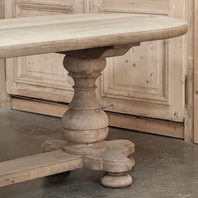 French Mid-Century Oval Trestle Table ~ Stripped Solid Oak For Sale In Dallas - Image 6 of 18